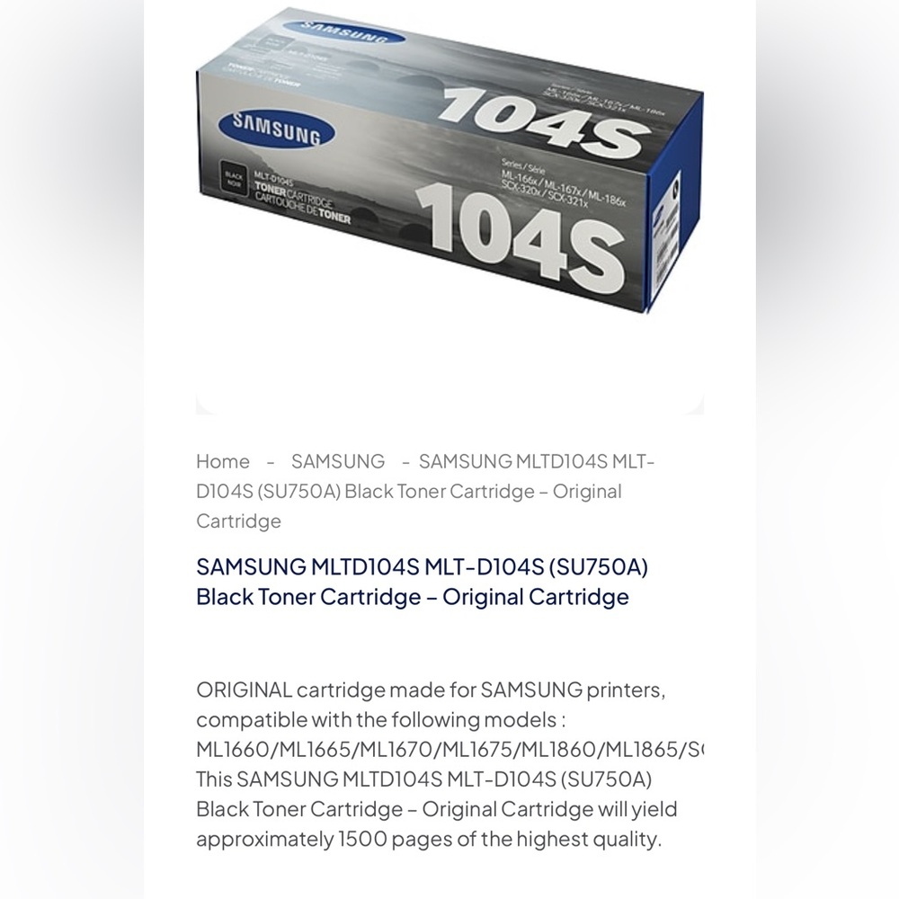 Samsung Black Toner 104S